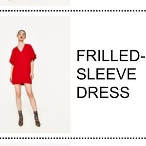 Red Zara bell sleeve dress